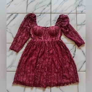 Burgundy lace fit&flare mini dress